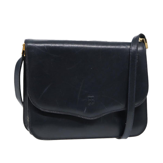 Balenciaga Shoulder Bag Leather Navy Gold Auth bs17168