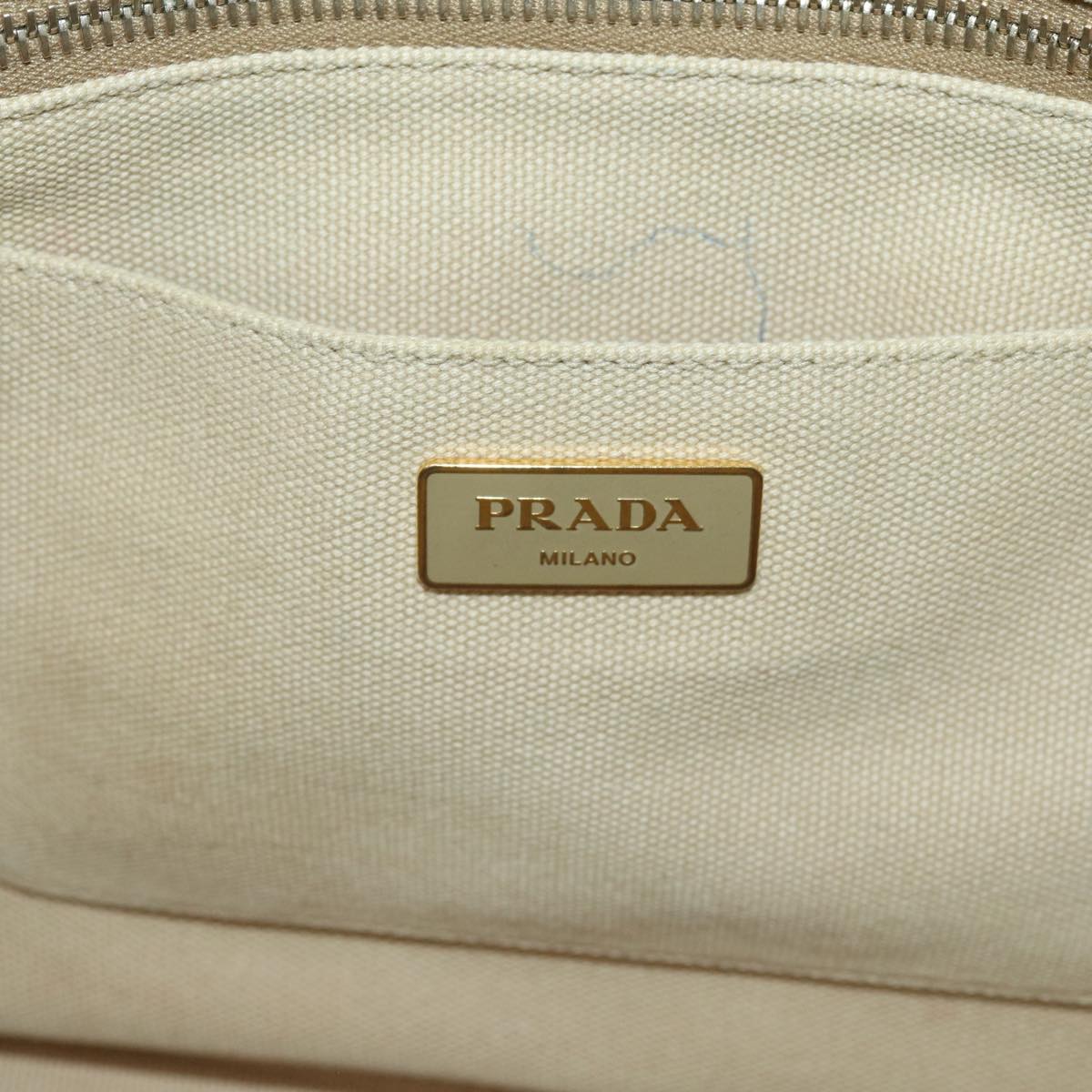 PRADA Canapa MM Hand Bag Canvas Beige Gold Auth bs17210