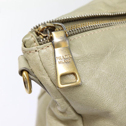 PRADA Hand Bag Leather 2way Gray Gold Auth bs17213