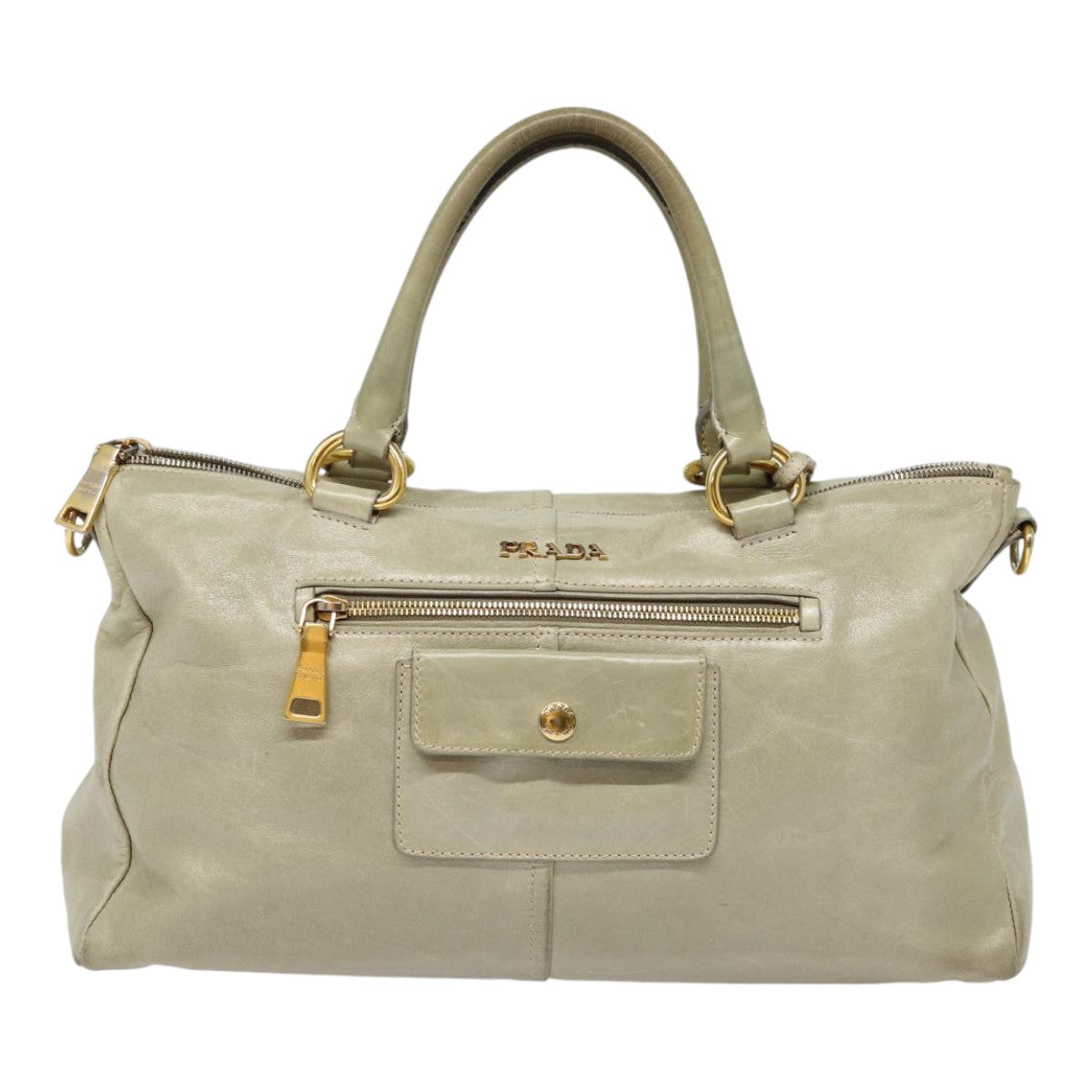 PRADA Hand Bag Leather 2way Gray Gold Auth bs17213