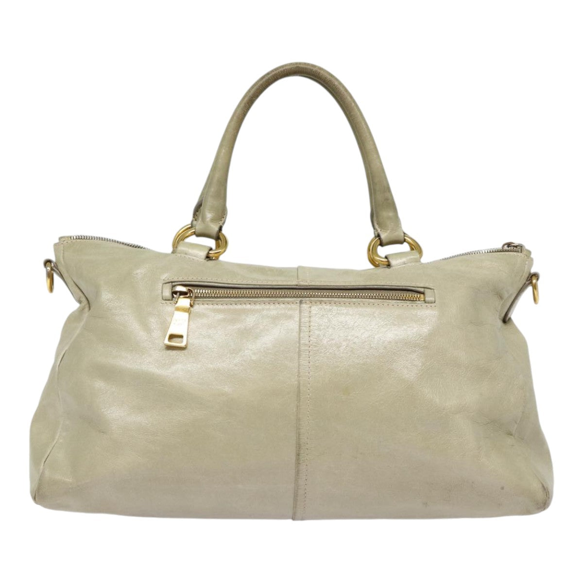 PRADA Hand Bag Leather 2way Gray Gold Auth bs17213