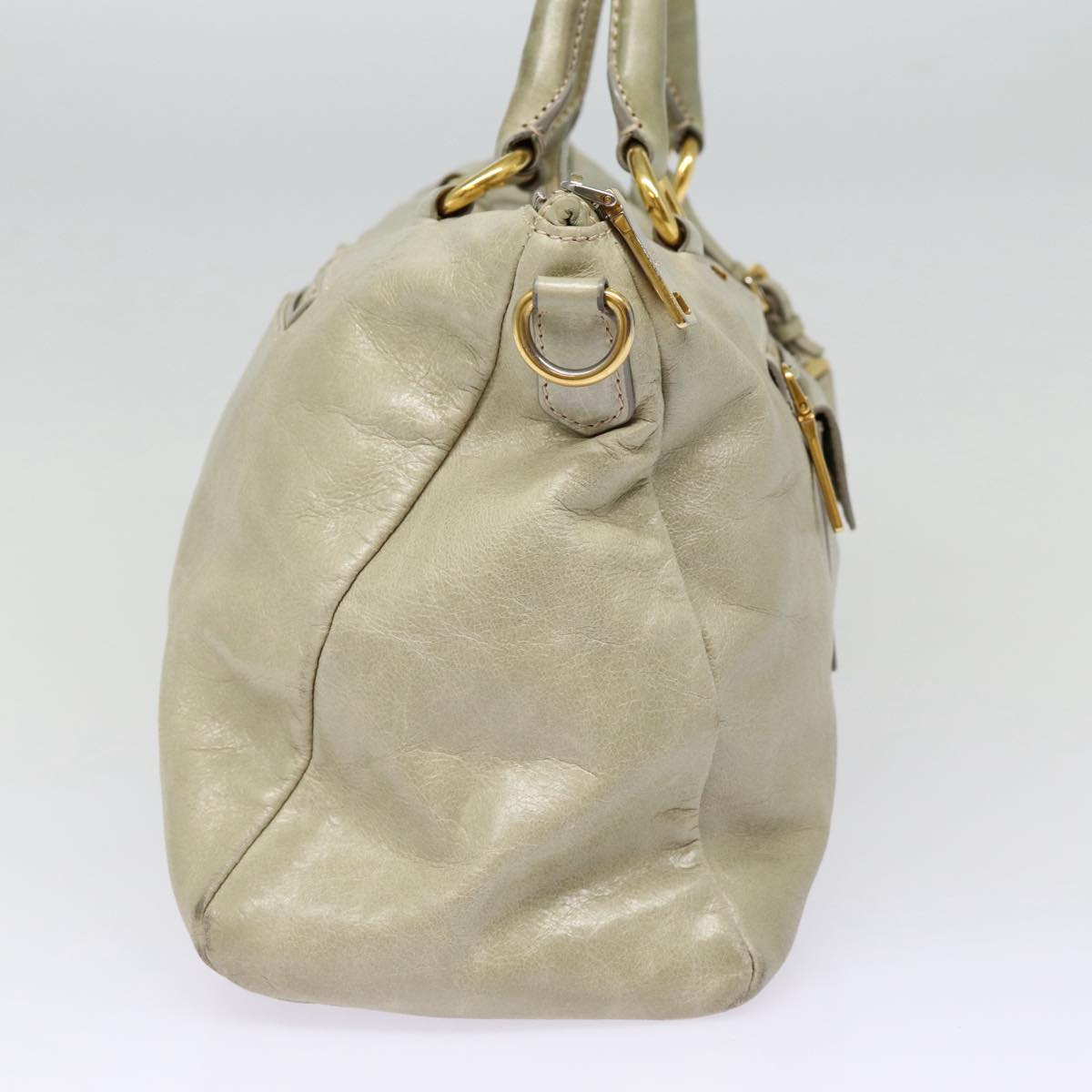 PRADA Hand Bag Leather 2way Gray Gold Auth bs17213