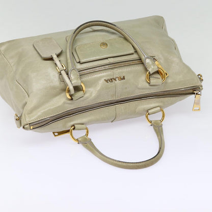 PRADA Hand Bag Leather 2way Gray Gold Auth bs17213