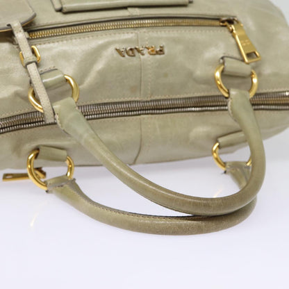 PRADA Hand Bag Leather 2way Gray Gold Auth bs17213