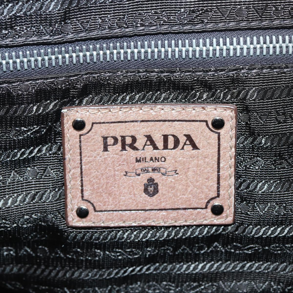 PRADA Hand Bag Leather Beige Silver Auth bs17215