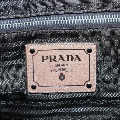 PRADA Hand Bag Leather Beige Silver Auth bs17215