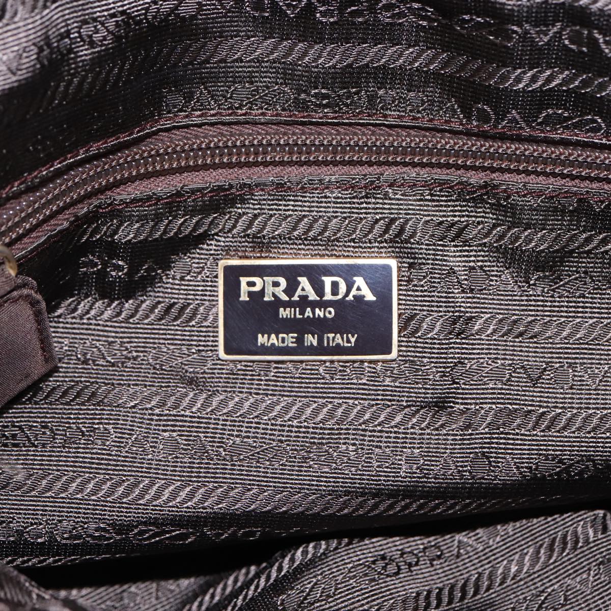 PRADA Chain Shoulder Bag Nylon Brown Gold Auth bs17234