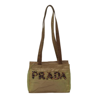 PRADA Shoulder Bag Nylon Khaki Silver Auth bs17238