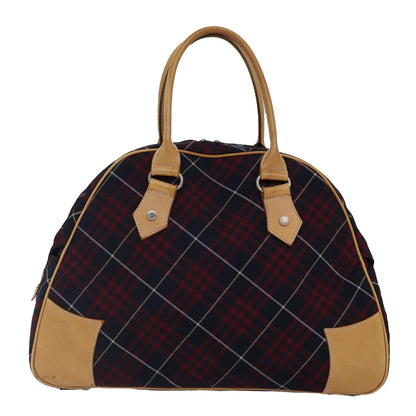 BURBERRY Nova Check Blue Label Boston Bag Nylon 2way Red Silver Auth bs17300