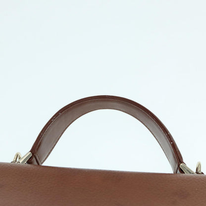 BURBERRYSs Hand Bag Leather 2way Brown Silver Auth bs17329