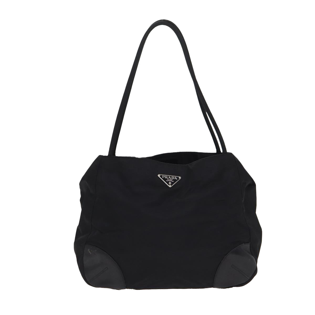 PRADA Tote Bag Nylon Black Silver Auth bs17340