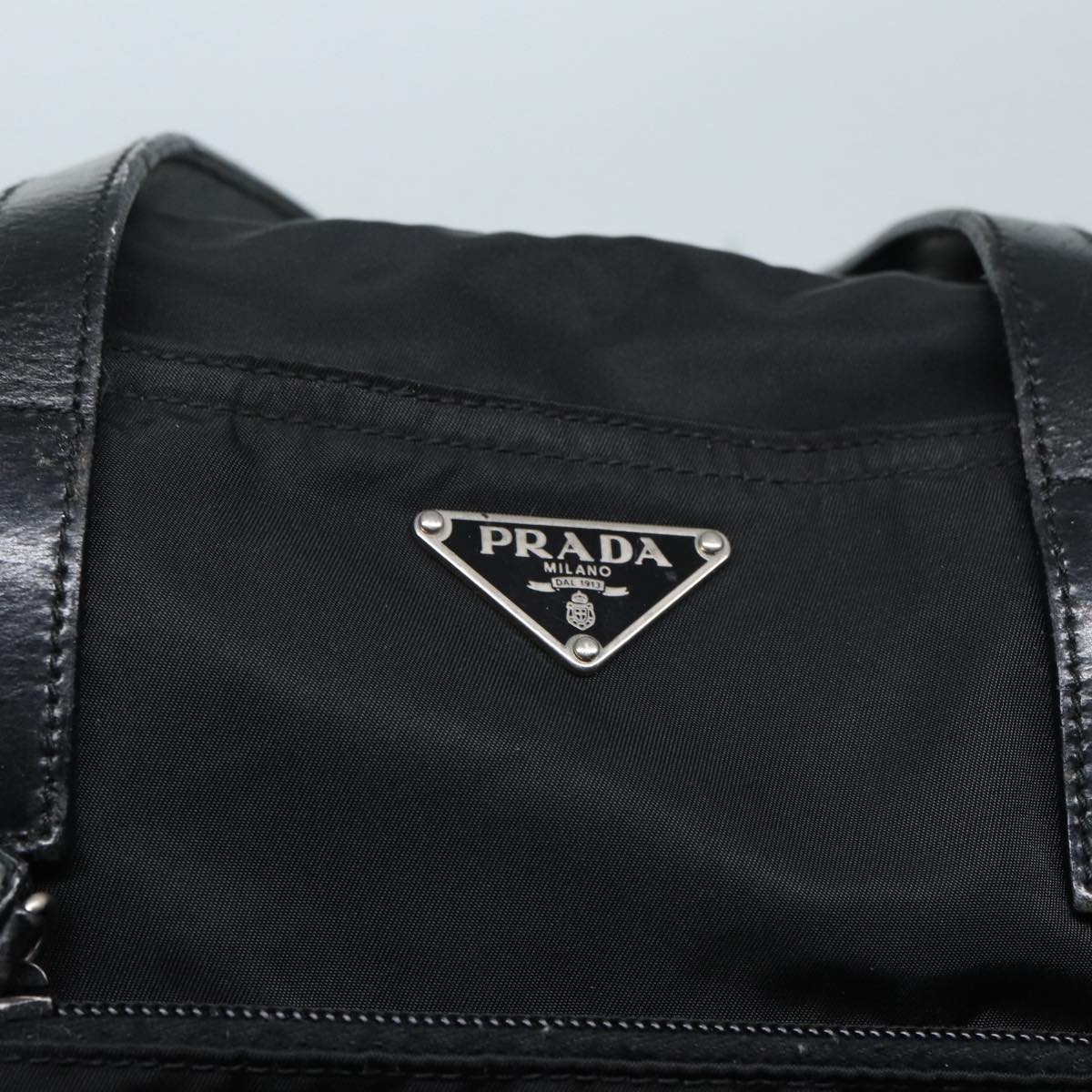 PRADA Tote Bag Nylon Black Silver Auth bs17347