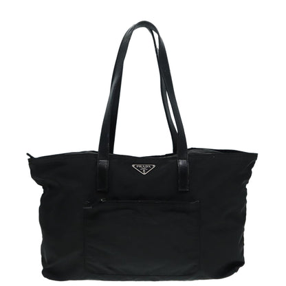 PRADA Tote Bag Nylon Black Silver Auth bs17347