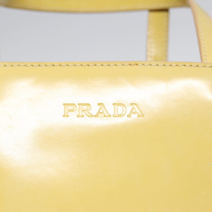 PRADA Hand Bag Enamel Yellow Silver Auth bs17418