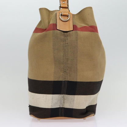 BURBERRY Nova Check Hand Bag Canvas 2way Beige Gold Auth bs17419