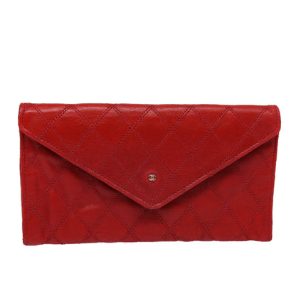 Chanel Bicolore Wallet Leather Red Gold CC Auth bs