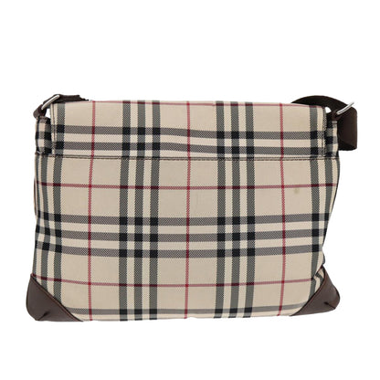 BURBERRY Nova Check Shoulder Bag Nylon Beige Brown Silver Auth bs17441