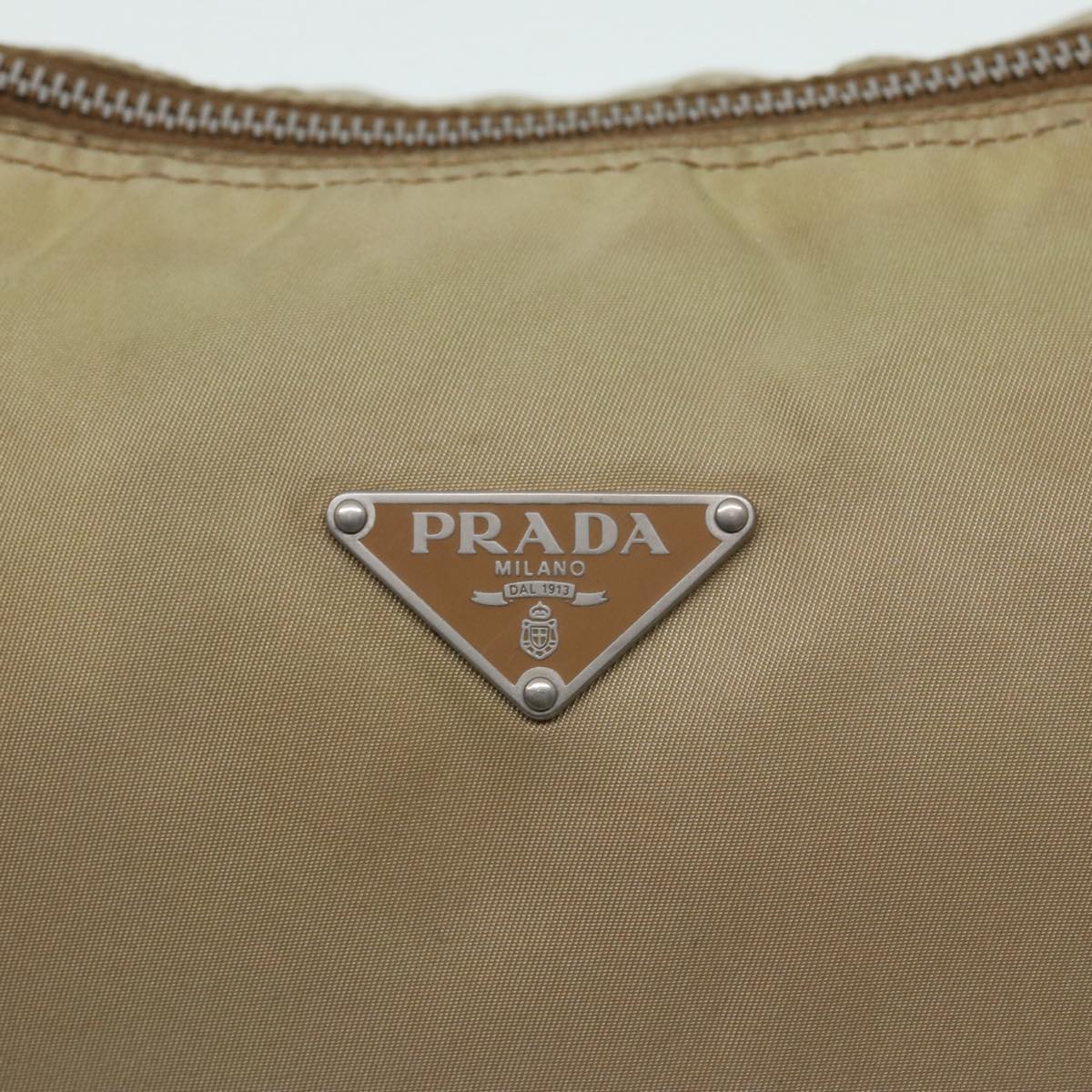 PRADA Shoulder Bag Nylon Leather Beige Silver Auth bs17446