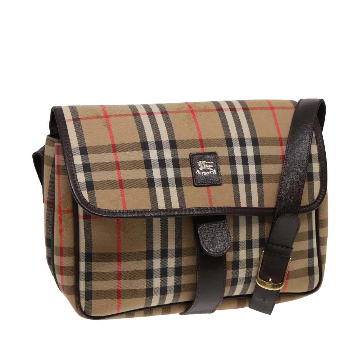 BURBERRYSs Nova Check Shoulder Bag Canvas Beige Gold Auth bs17481
