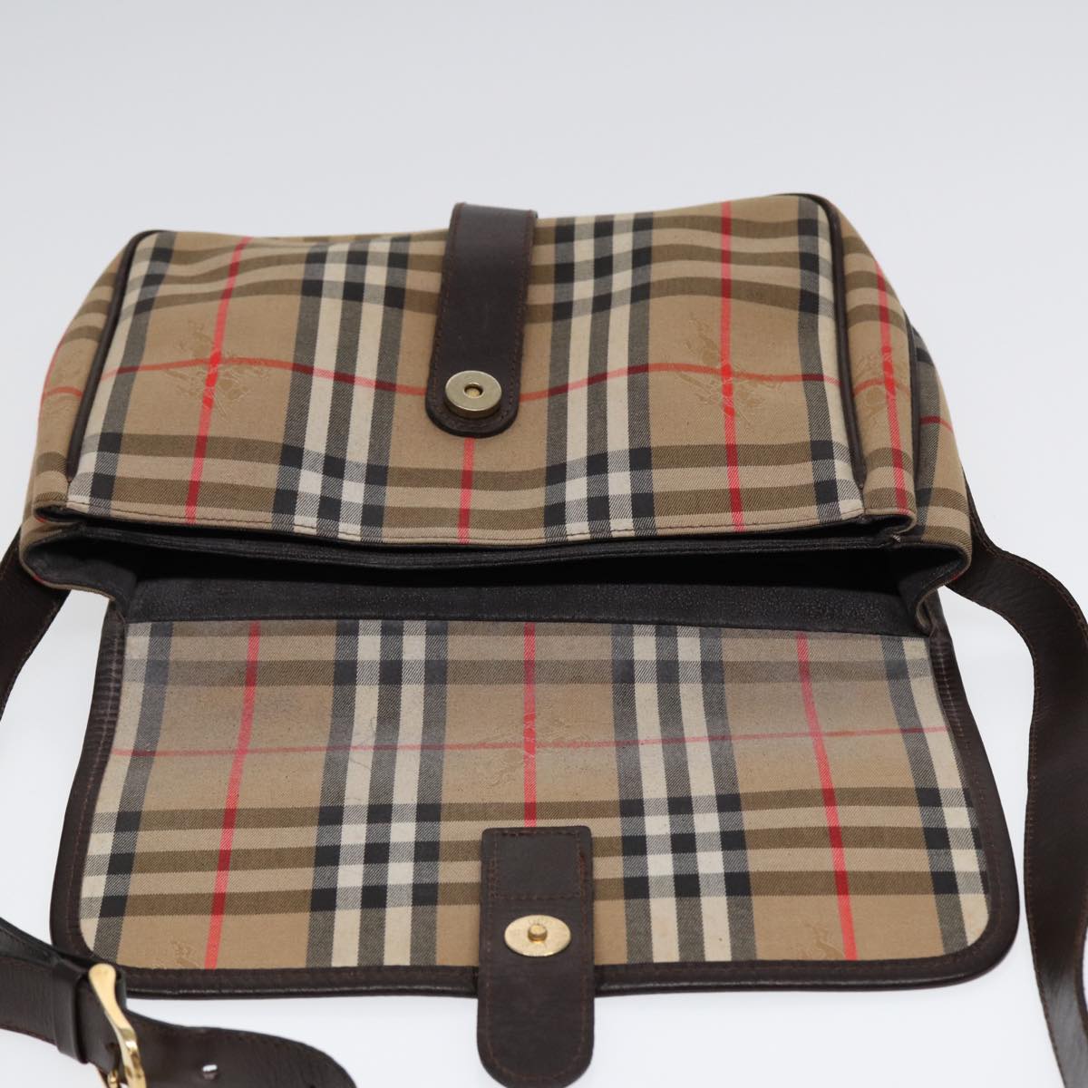 BURBERRYSs Nova Check Shoulder Bag Canvas Beige Gold Auth bs17481