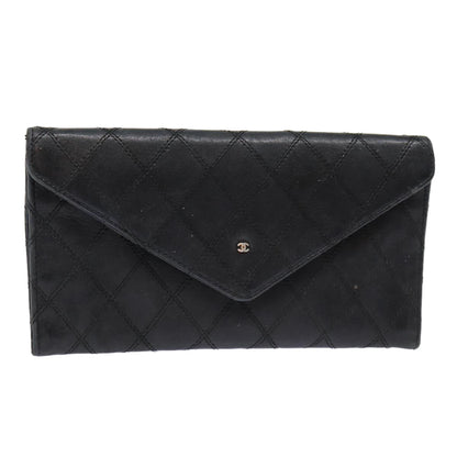 Chanel Bicolore Wallet Leather Black Gold CC Auth bs