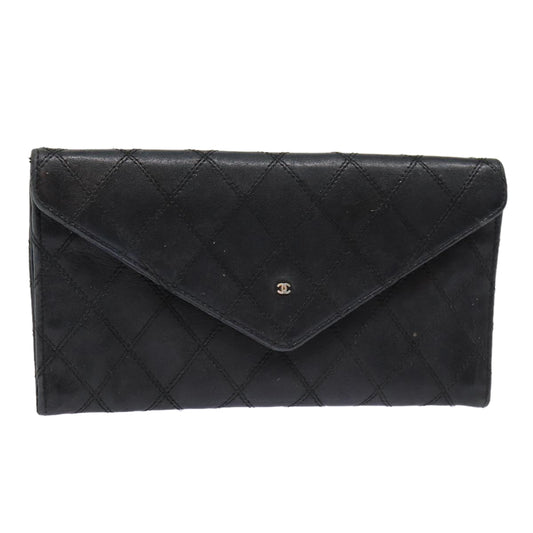 Chanel Bicolore Wallet Leather Black Gold CC Auth bs