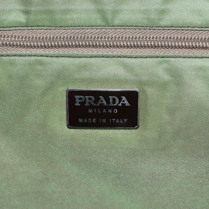 PRADA Hand Bag Nylon Khaki Silver Auth bs17496