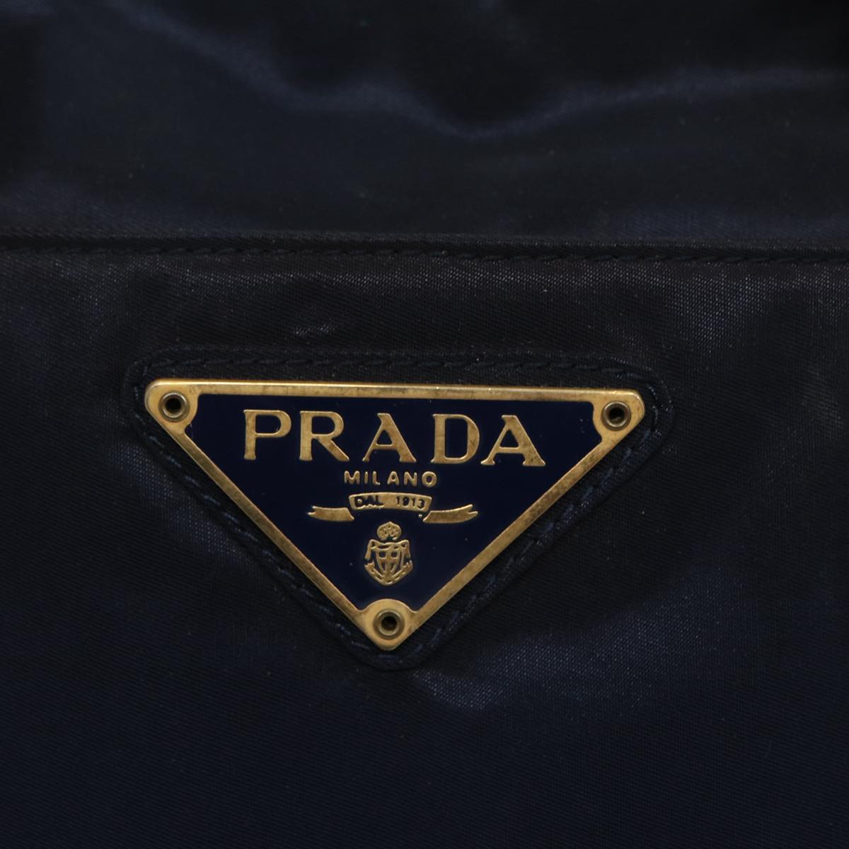 PRADA Hand Bag Nylon Navy Gold Auth bs17517