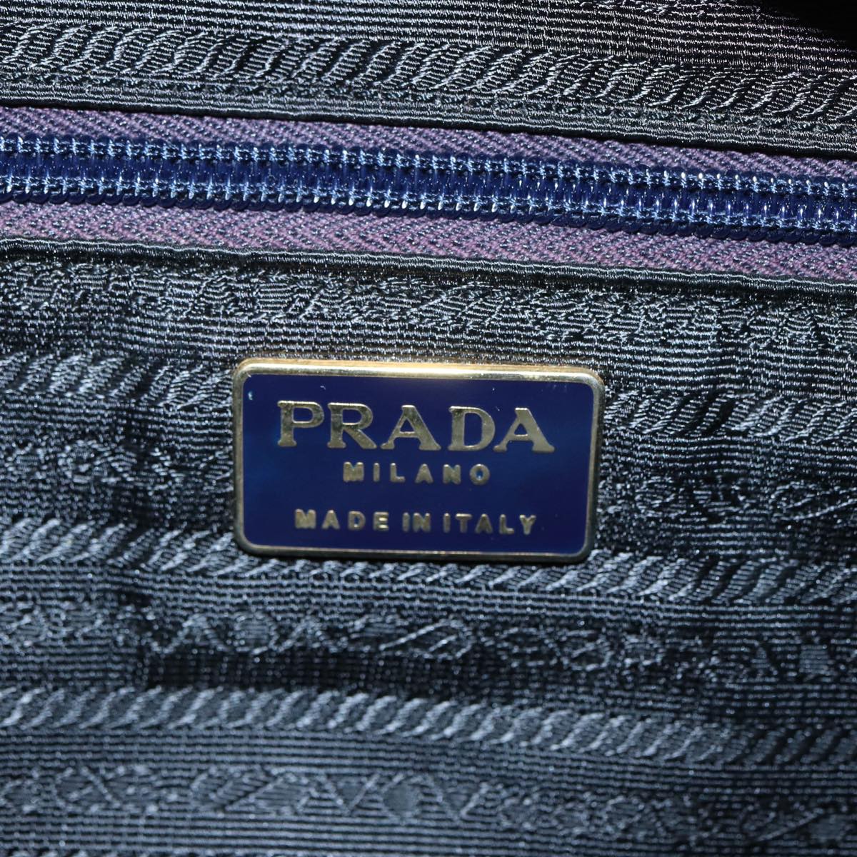 PRADA Hand Bag Nylon Navy Gold Auth bs17517