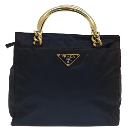 PRADA Hand Bag Nylon Navy Gold Auth bs17517