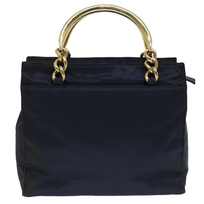 PRADA Hand Bag Nylon Navy Gold Auth bs17517