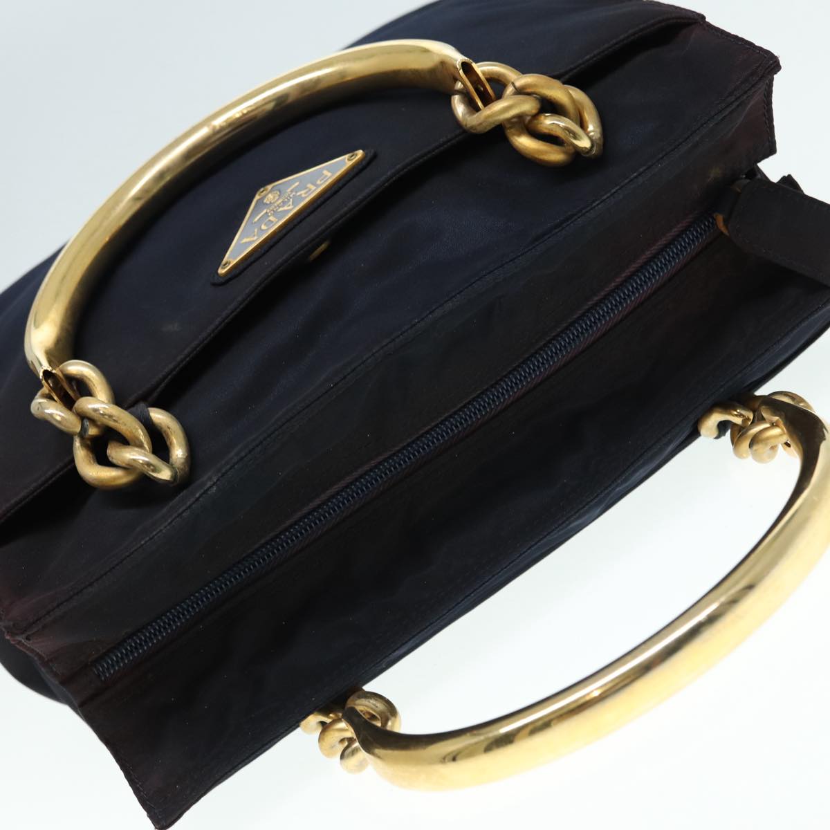 PRADA Hand Bag Nylon Navy Gold Auth bs17517