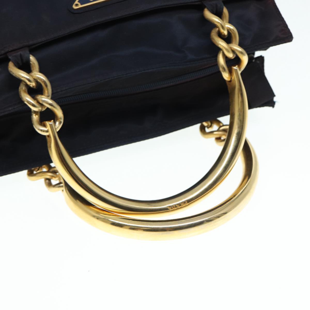 PRADA Hand Bag Nylon Navy Gold Auth bs17517