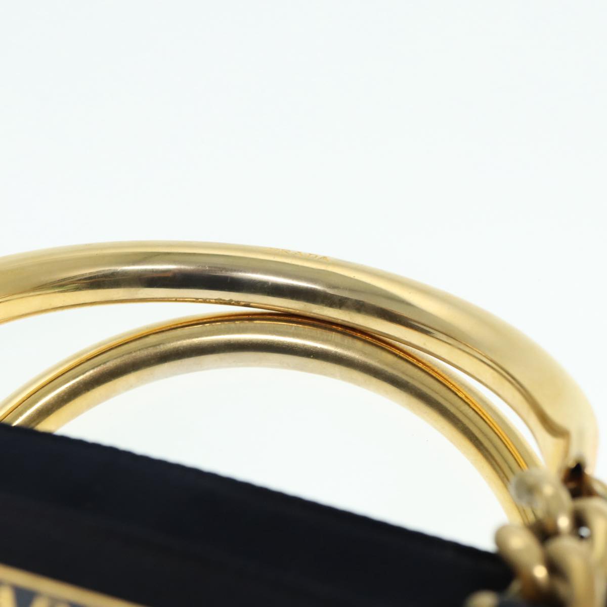 PRADA Hand Bag Nylon Navy Gold Auth bs17517