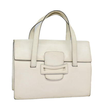 PRADA Hand Bag Leather White Gold Auth bs17520