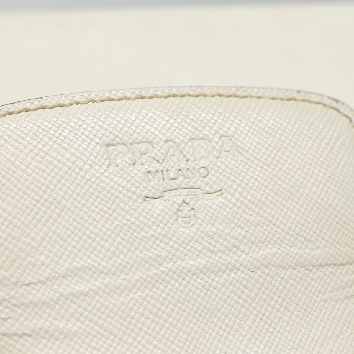 PRADA Hand Bag Leather White Gold Auth bs17520