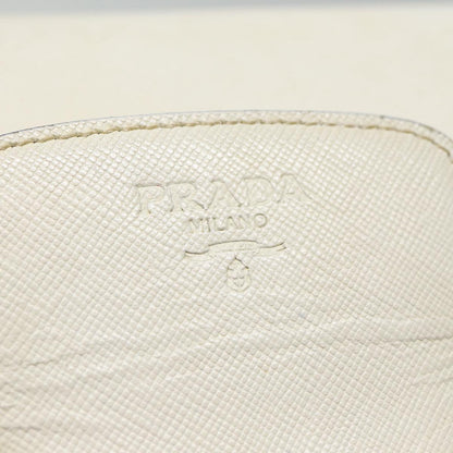 PRADA Hand Bag Leather White Gold Auth bs17520