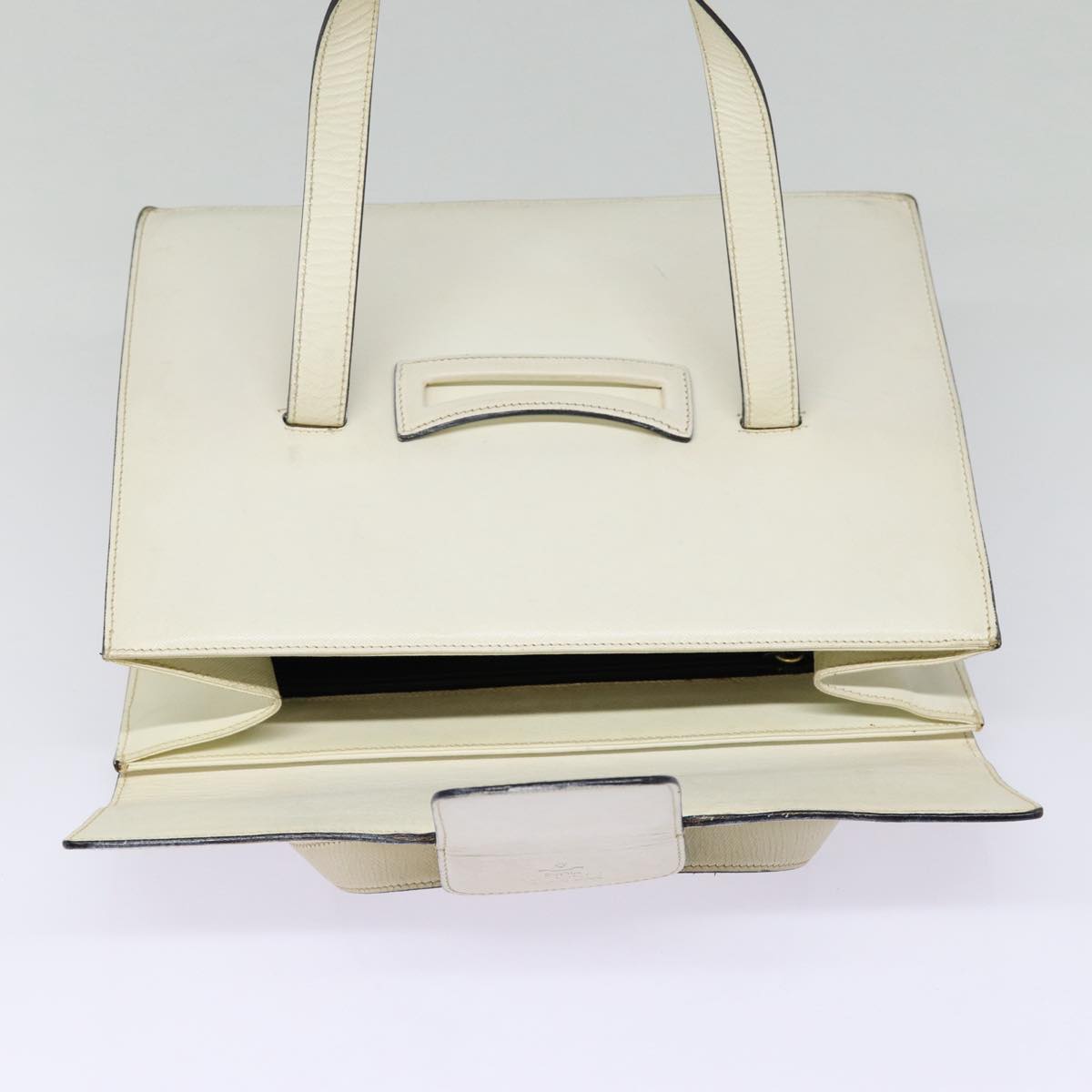 PRADA Hand Bag Leather White Gold Auth bs17520