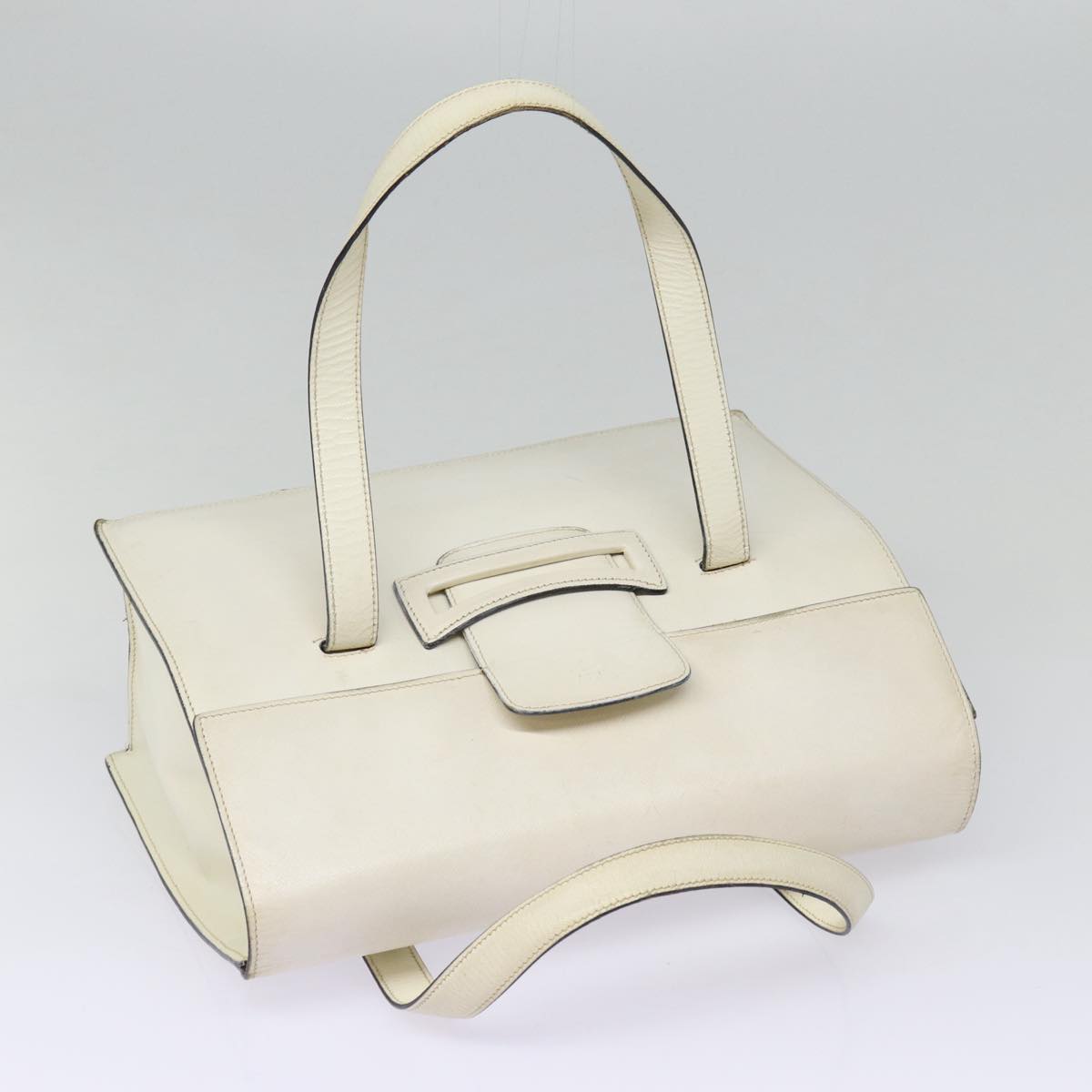 PRADA Hand Bag Leather White Gold Auth bs17520