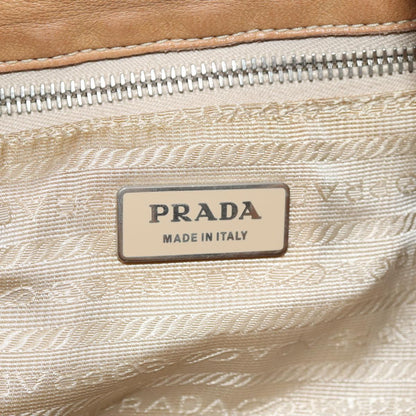 PRADA Shoulder Bag Leather Beige Silver Auth bs17568