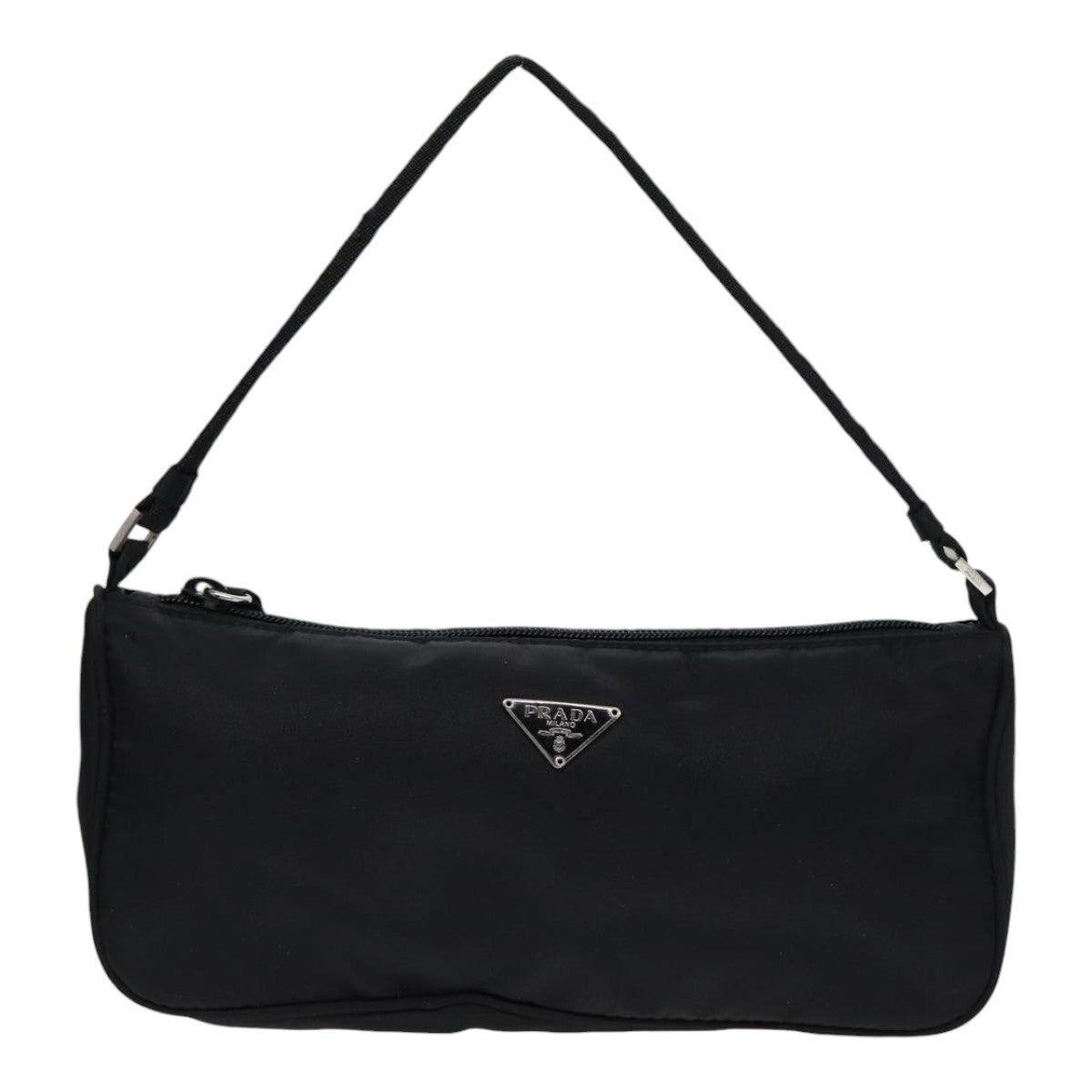 PRADA Accessory Pouch Nylon Black Silver Auth bs17570