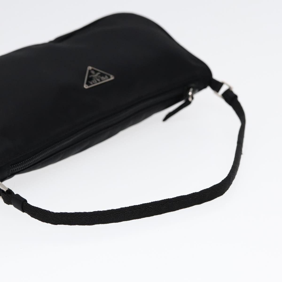 PRADA Accessory Pouch Nylon Black Silver Auth bs17570