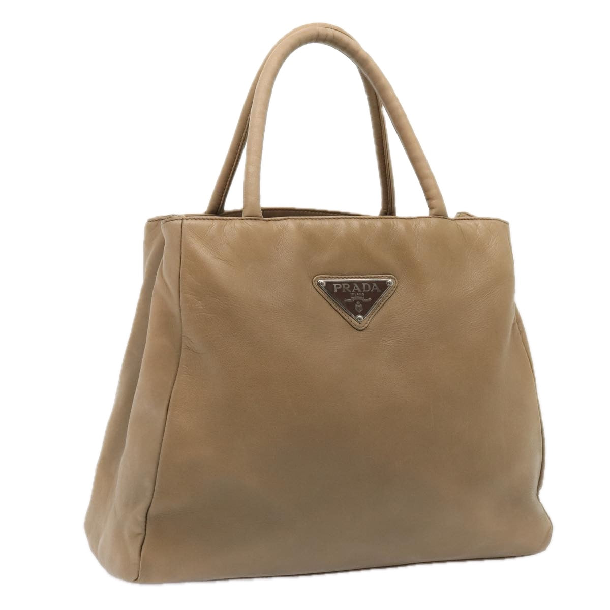 PRADA Hand Bag Leather Beige Auth bs17597