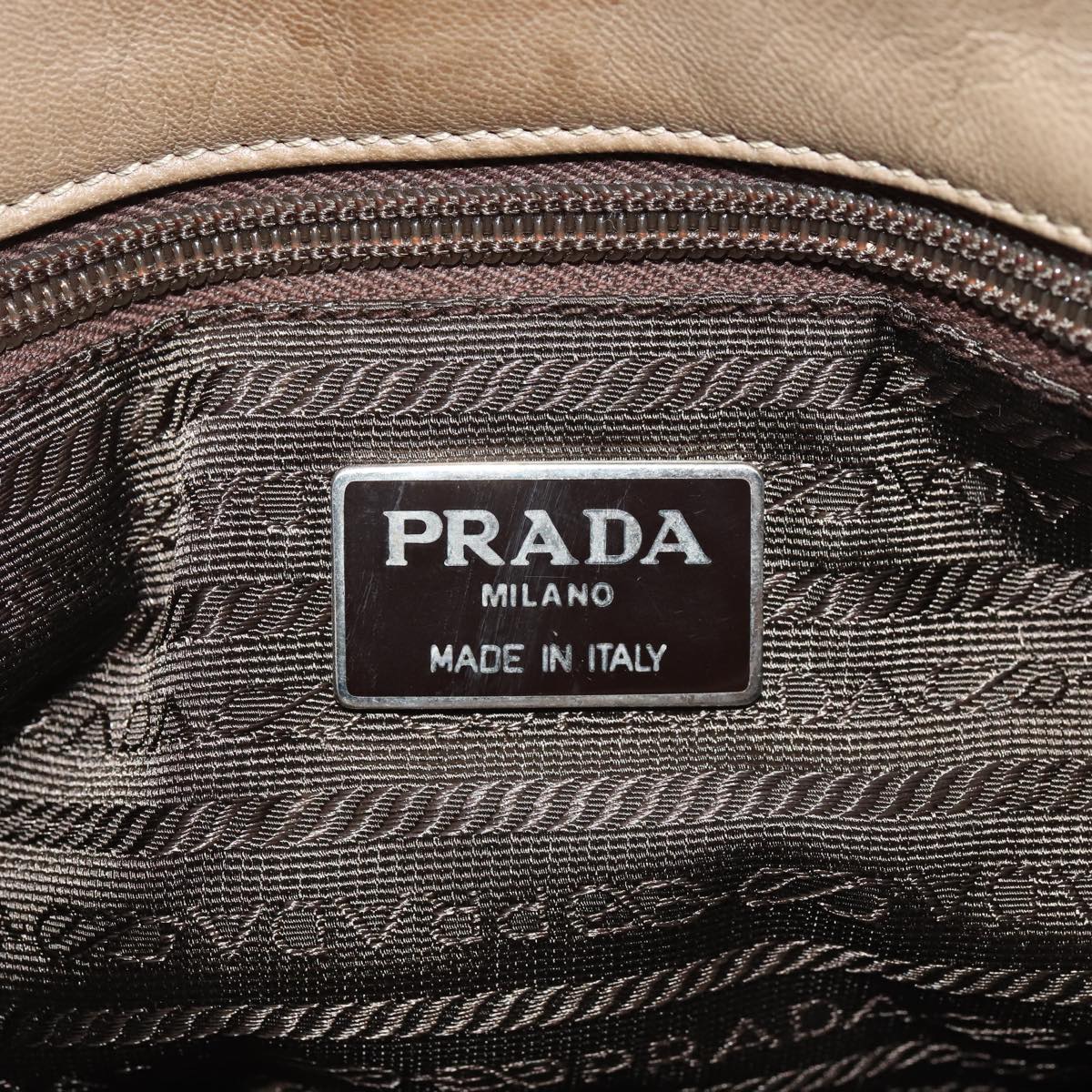 PRADA Hand Bag Leather Beige Auth bs17597