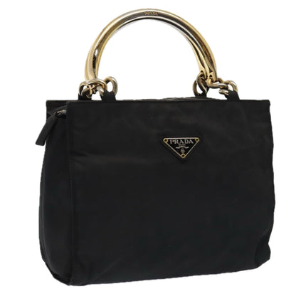 PRADA Hand Bag Nylon Black Gold Auth bs17601