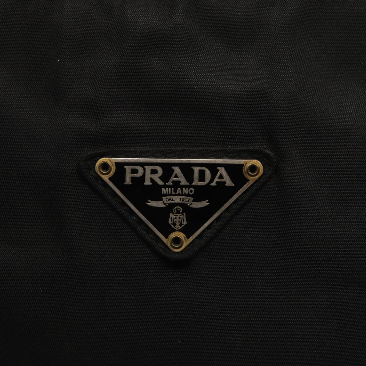 PRADA Hand Bag Nylon Black Gold Auth bs17601