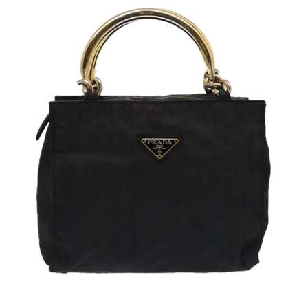 PRADA Hand Bag Nylon Black Gold Auth bs17601