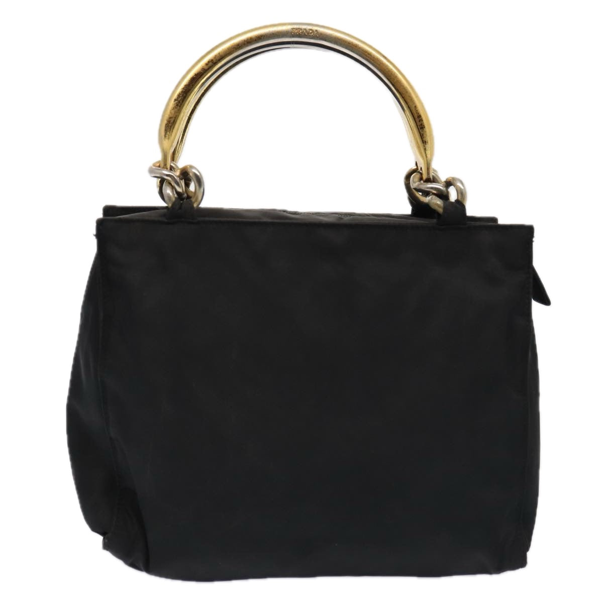 PRADA Hand Bag Nylon Black Gold Auth bs17601