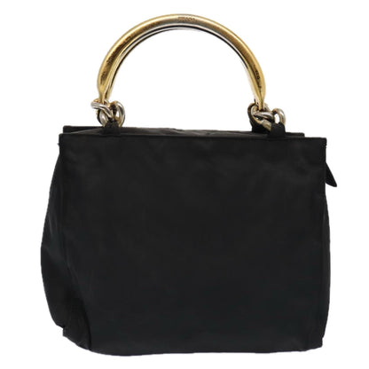 PRADA Hand Bag Nylon Black Gold Auth bs17601