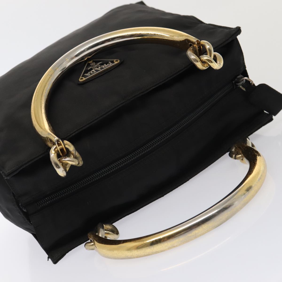 PRADA Hand Bag Nylon Black Gold Auth bs17601